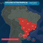 Ciclone extratropical avança e deixa parte do Brasil em alerta para temporais